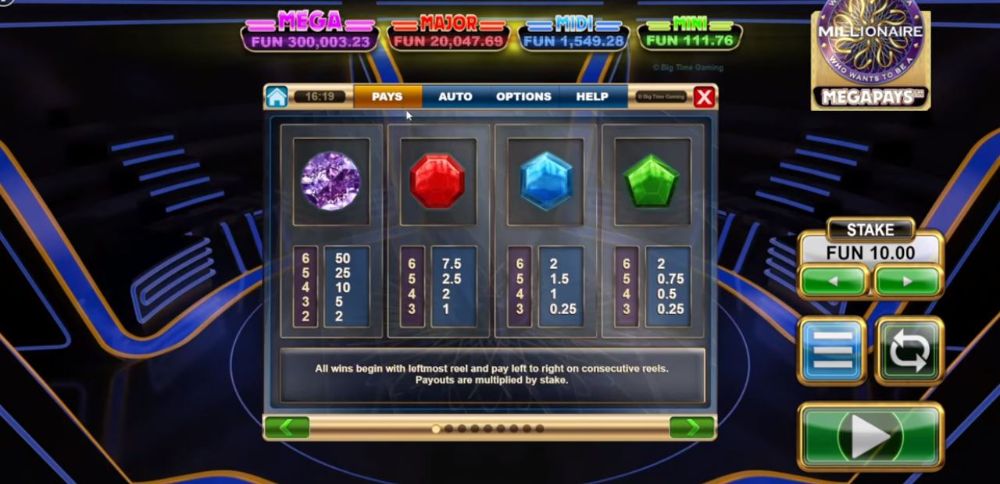 who wants to be a millioanire megapays slot by big time gaming