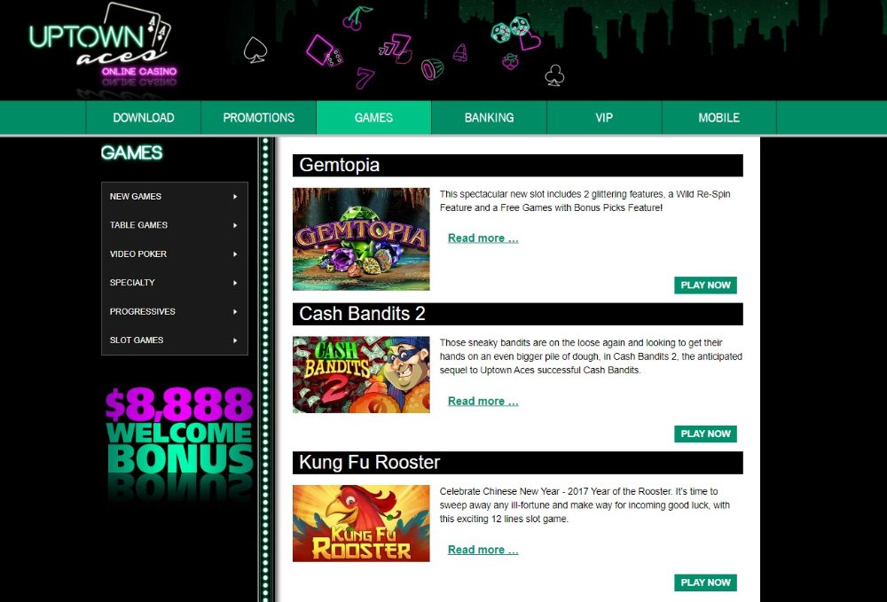 uptown aces casino games
