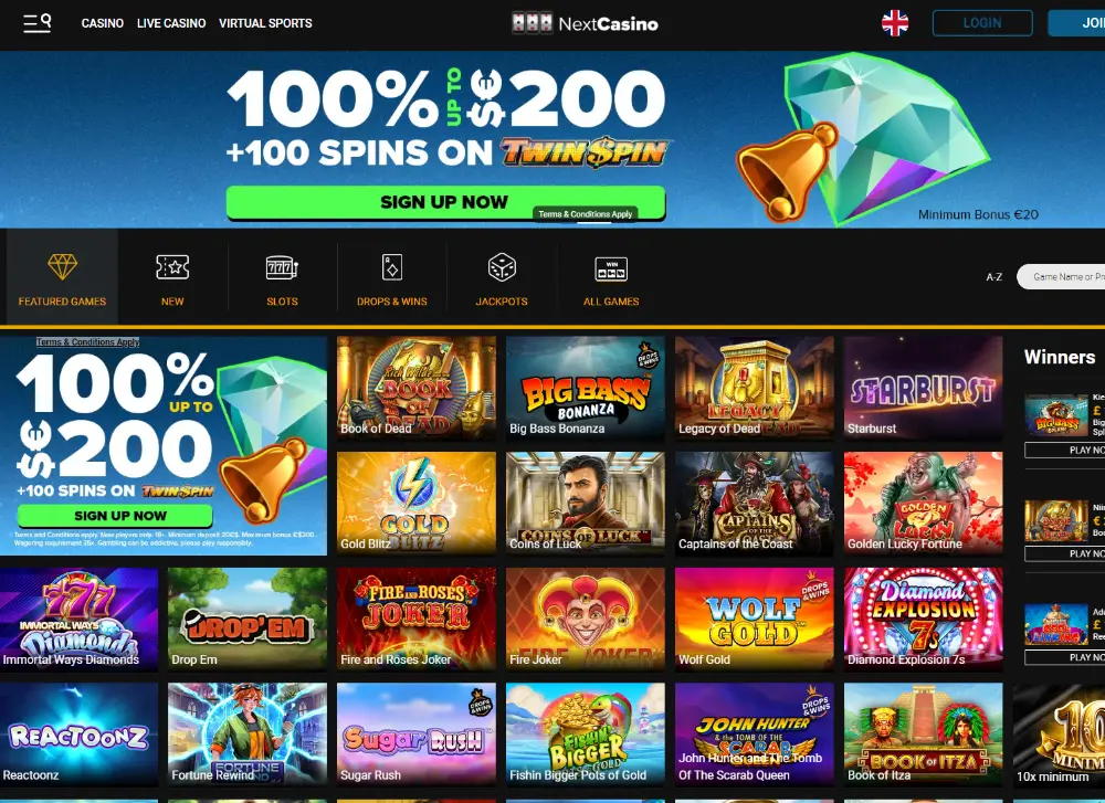 next casino homepage