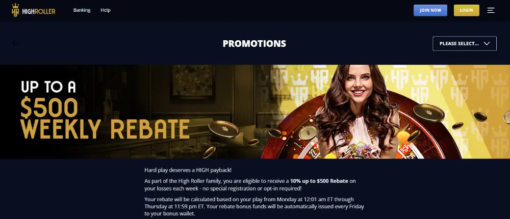 high roller casino rebate