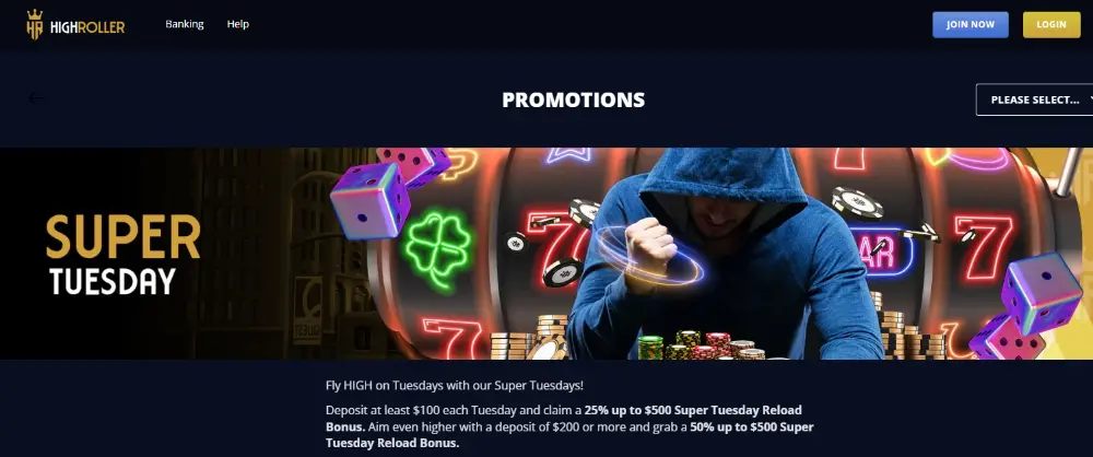 high roller casino super tuesday bonus