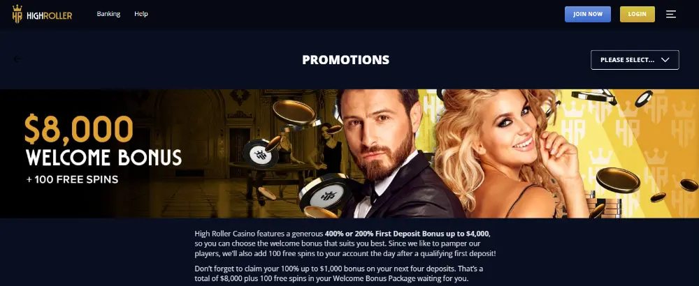 high roller casino welcome bonus