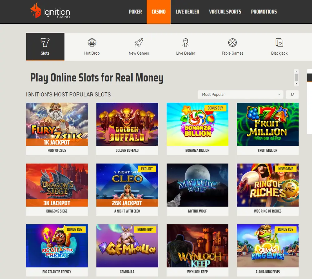 ignition casino online slots lobby