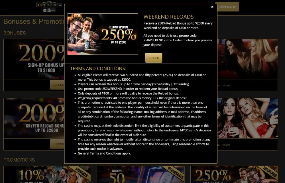 myb casino 250 reload bonus