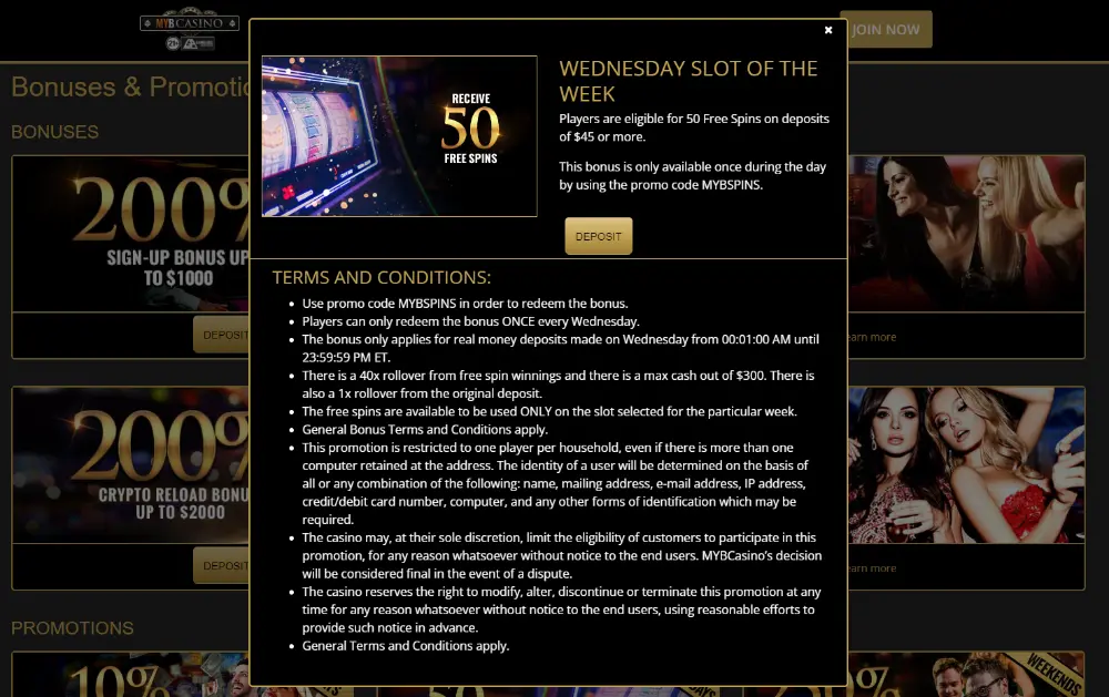 myb casino free spins offer