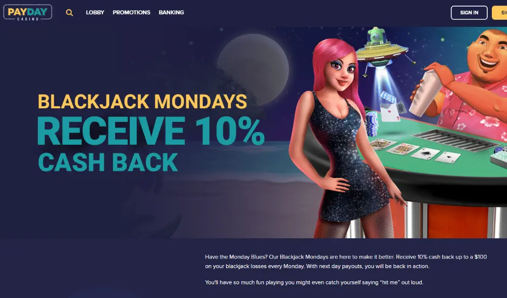 payday casino blackjack cashback