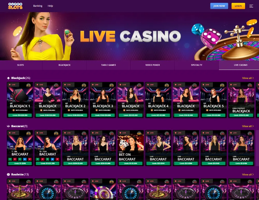 super slots live casino lobby