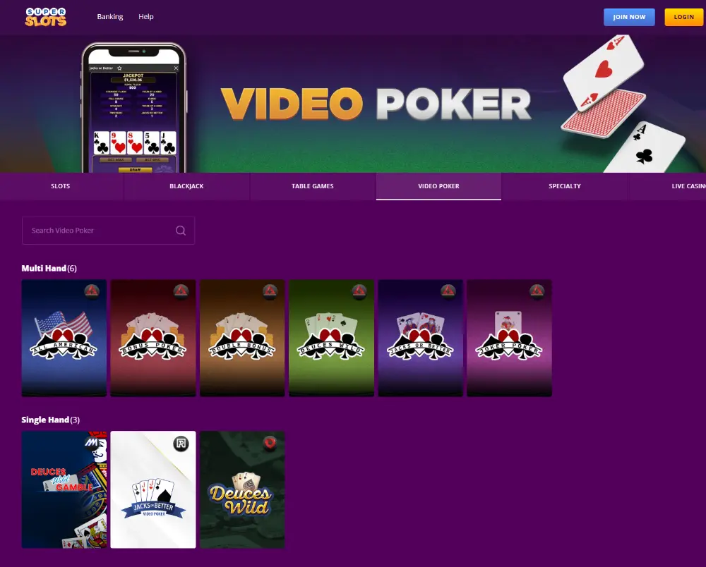 super slots video poker lobby
