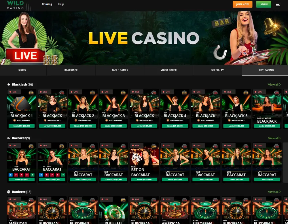 wild casino live dealer games