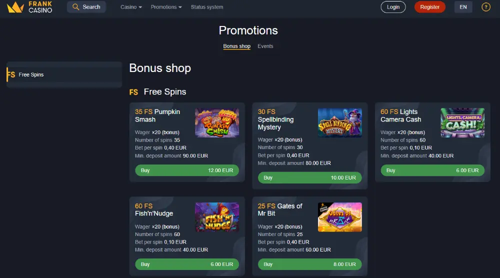 frankc casino bonuses