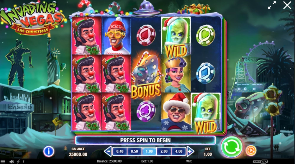 invading las christmas slot gameplay