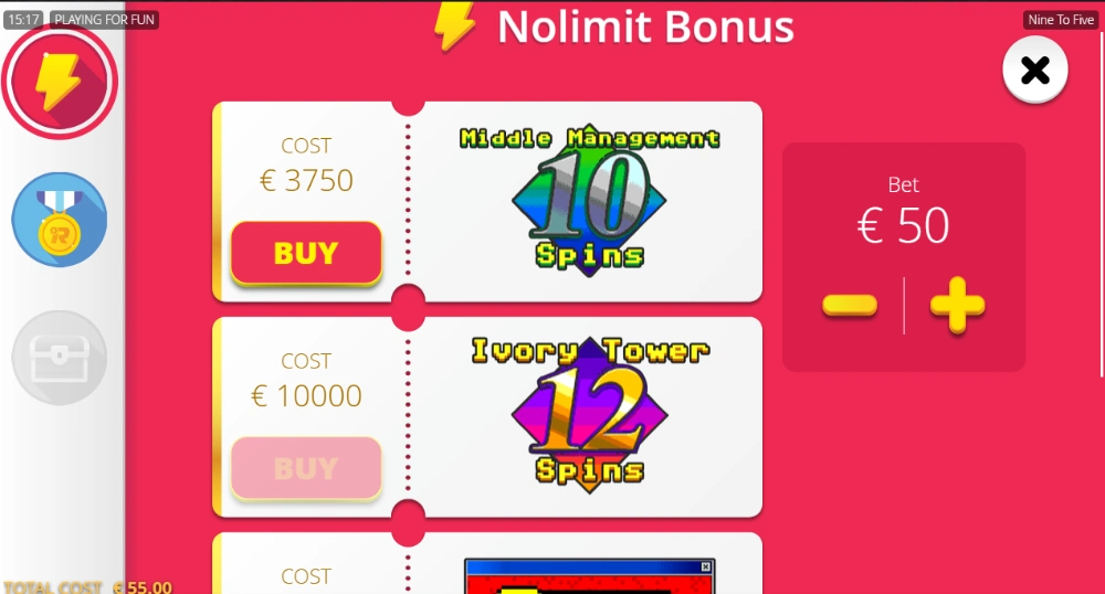 nine to five slot no limit bonus