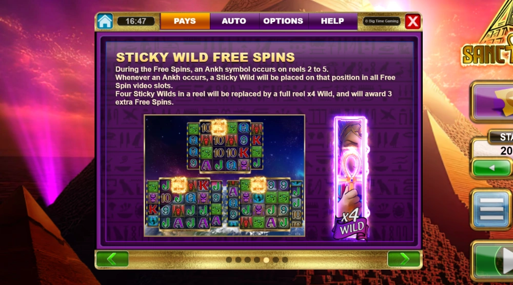 sanctuary slot sticky free spins
