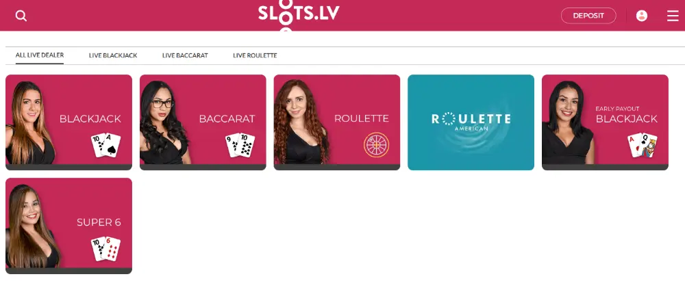 slots lv live dealer games lobby