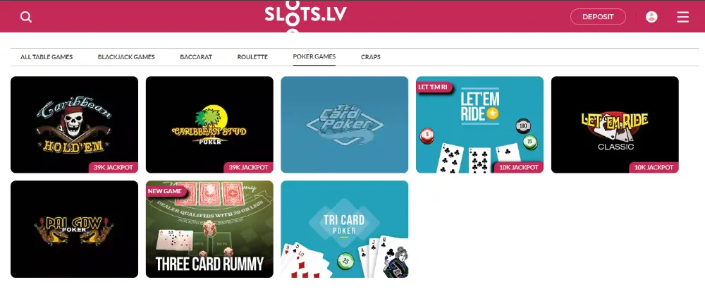 slots lv video poker games lobby