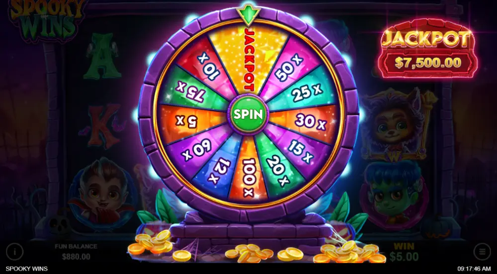 spooky wins jackpot wheel