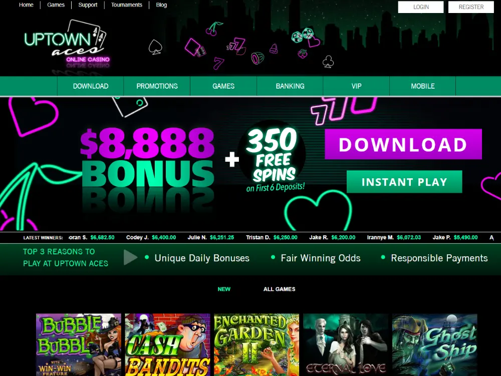 uptown aces casino home page