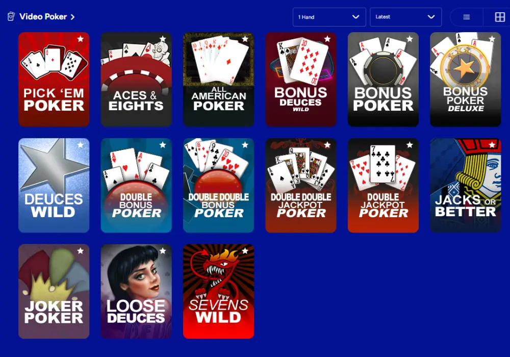 vegas casino online video poker lobby