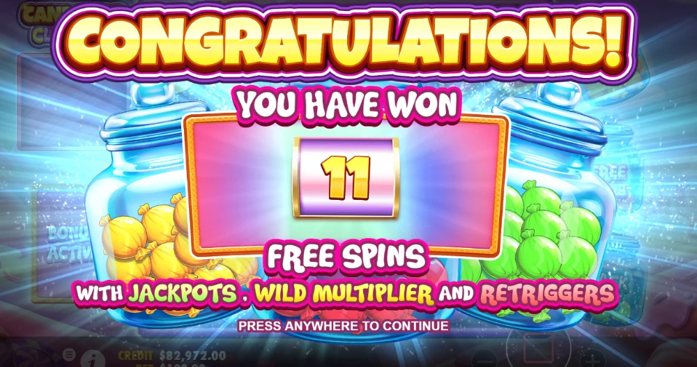 candy jar clusters free spins win