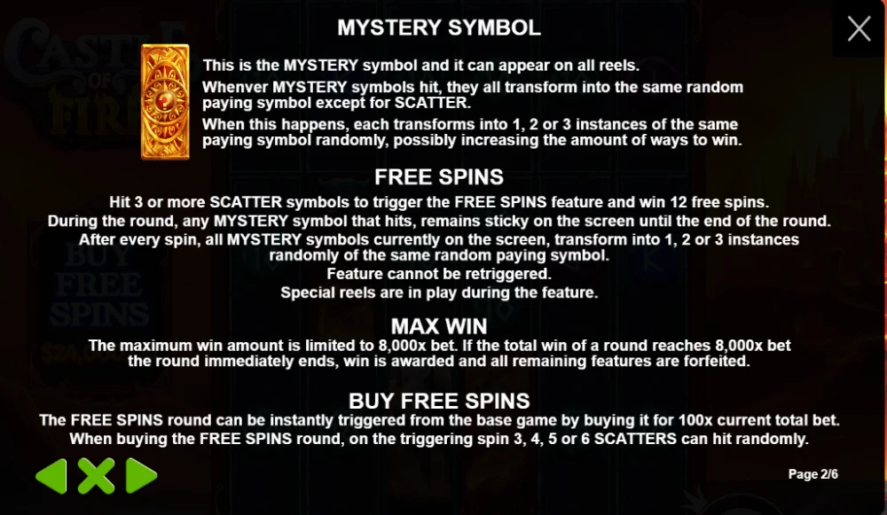 castle of fire free spins mystery symbol