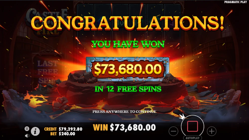 castle of fire free spins win