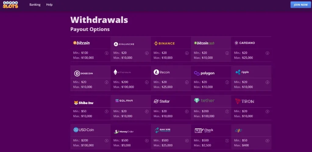 Super Slots Crypto Withdrawal Options