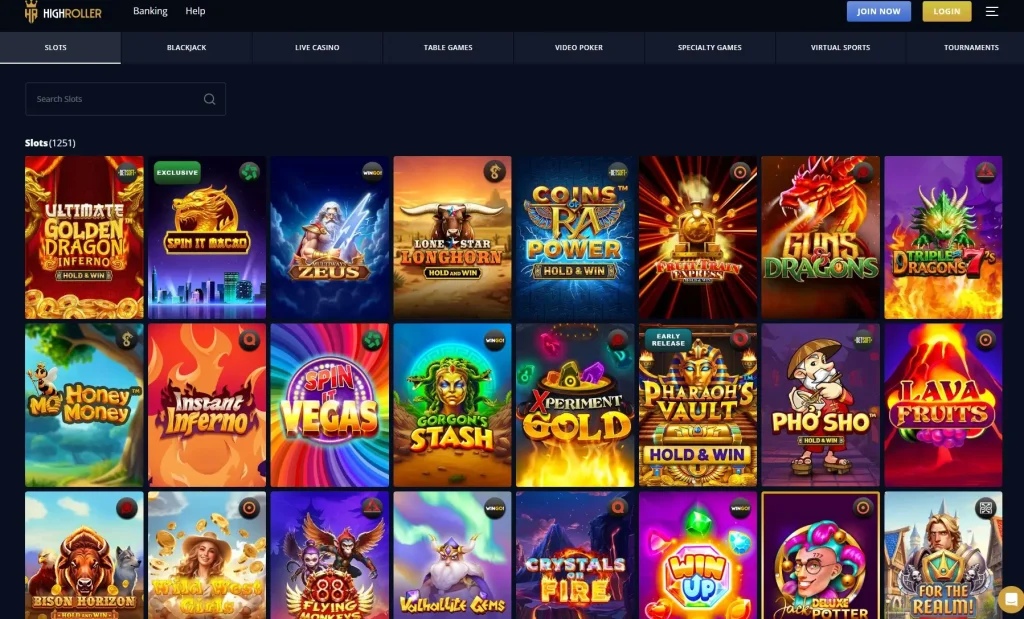 High Roller Casino slot lobby