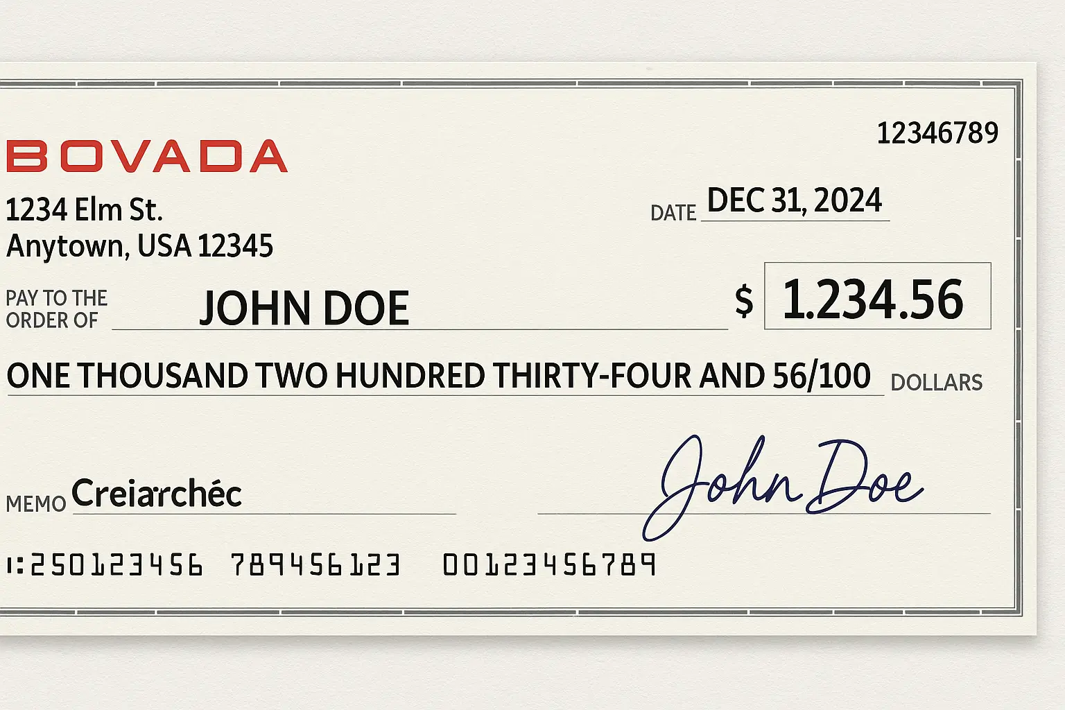 example of bovada check envelope