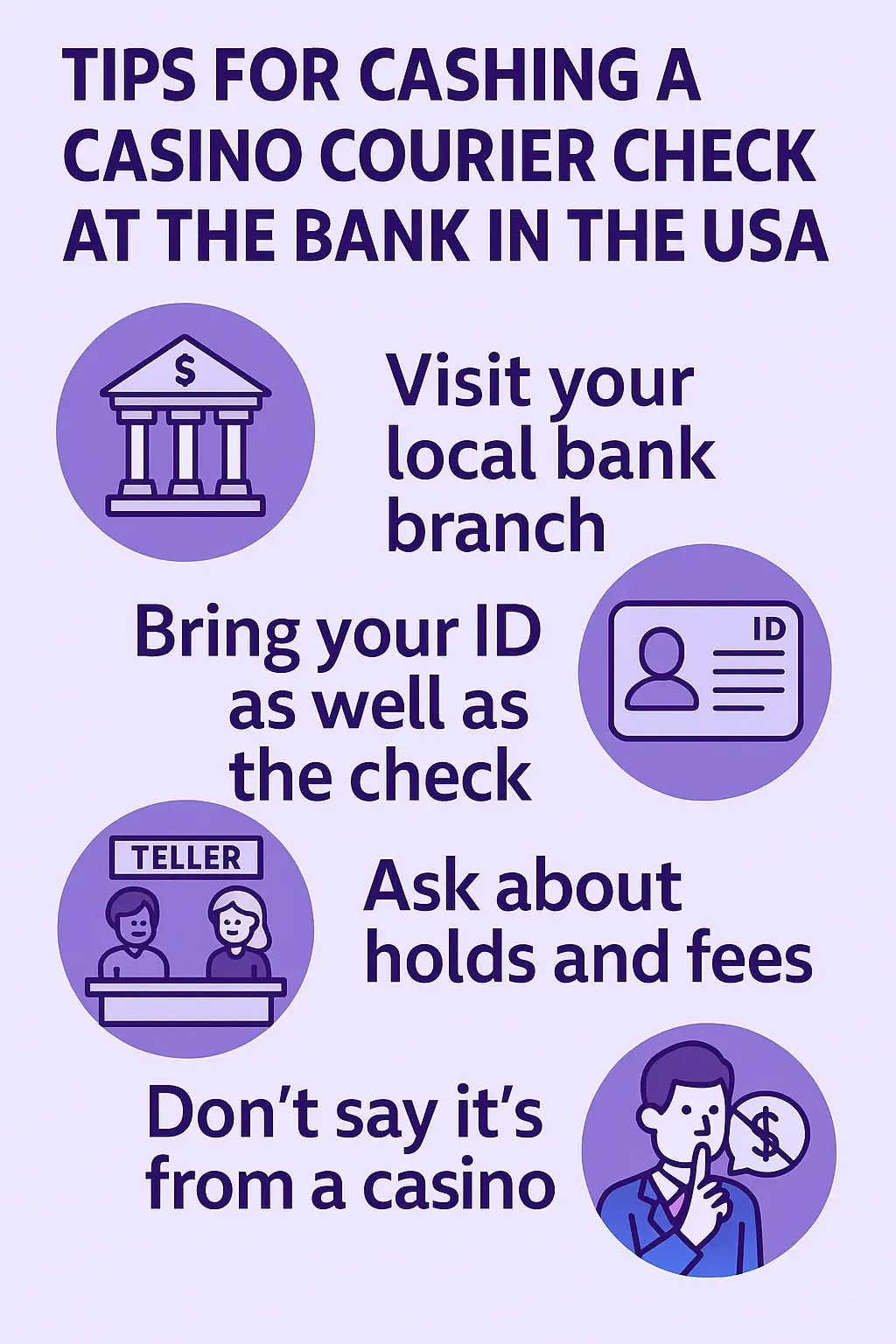 how to deposit a casino check safely infographic