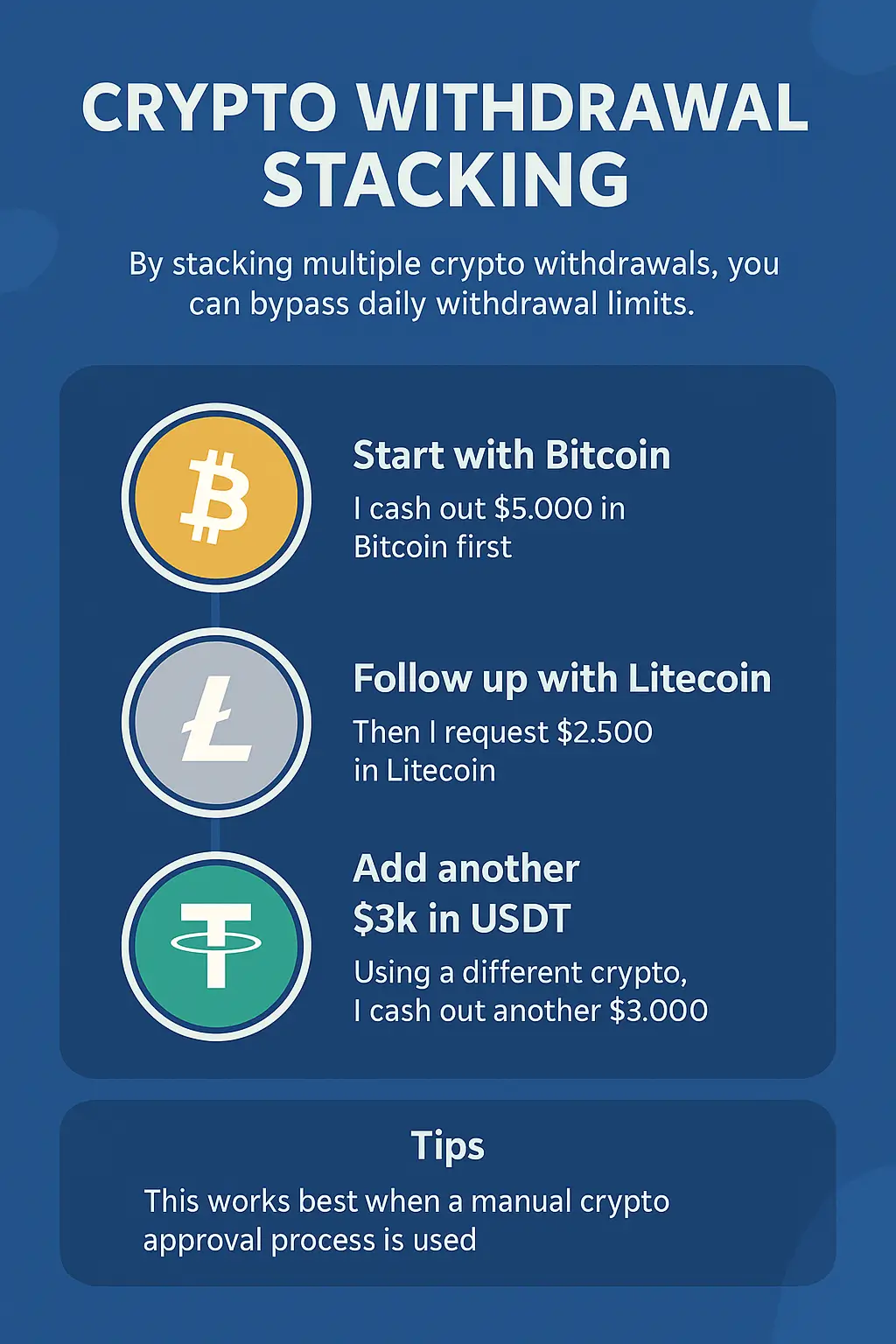 crypto stacking infographic showing multiple withdrawals