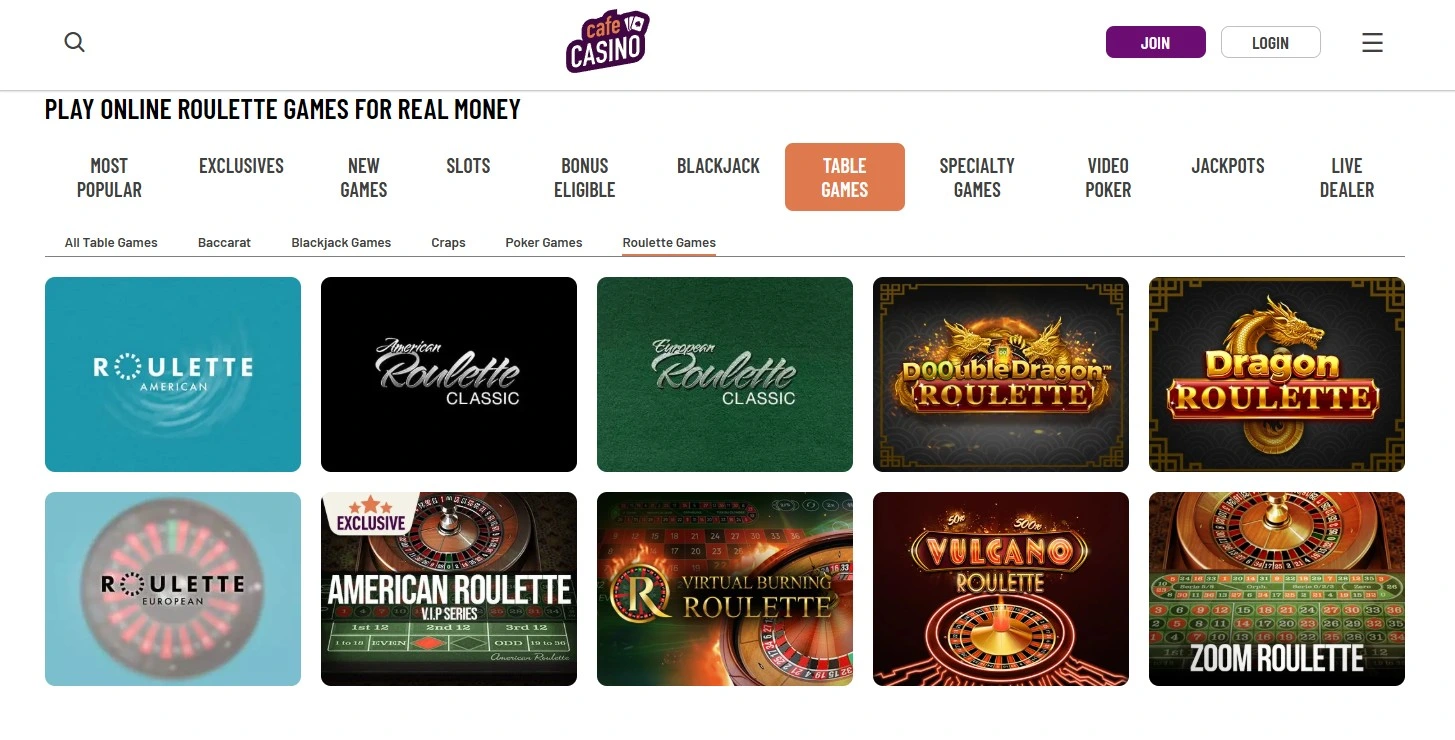 Cafe Casino roulette games