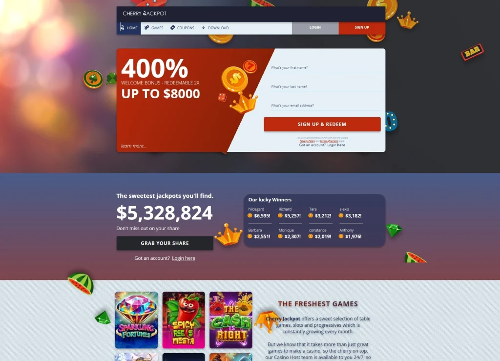 Cherry Jackpot Casino Homepage