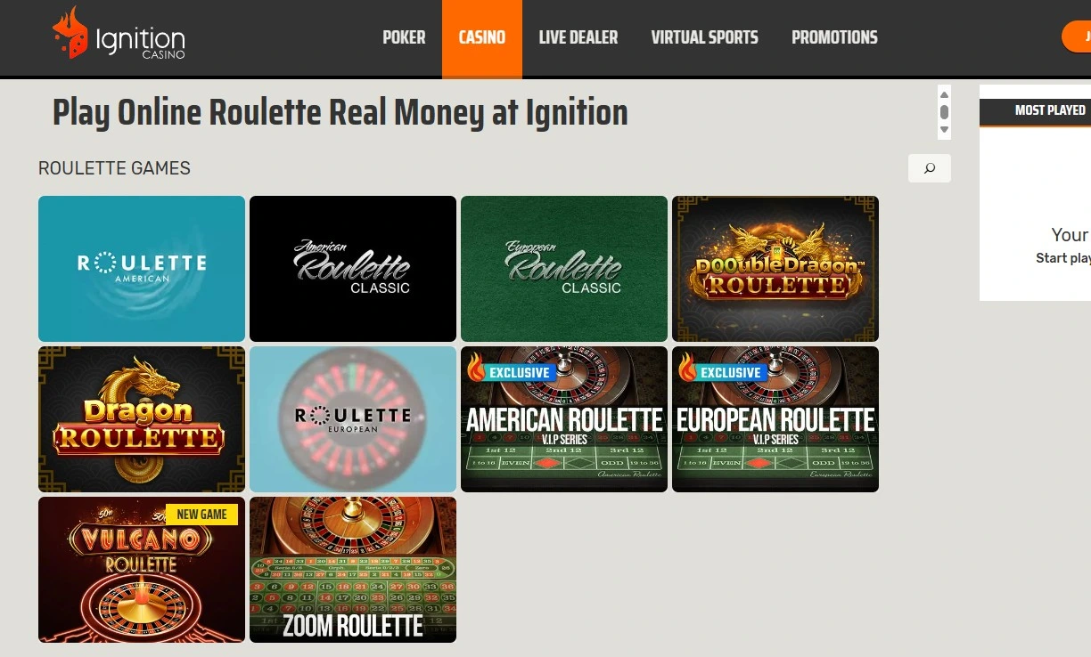 Ignition roulette games