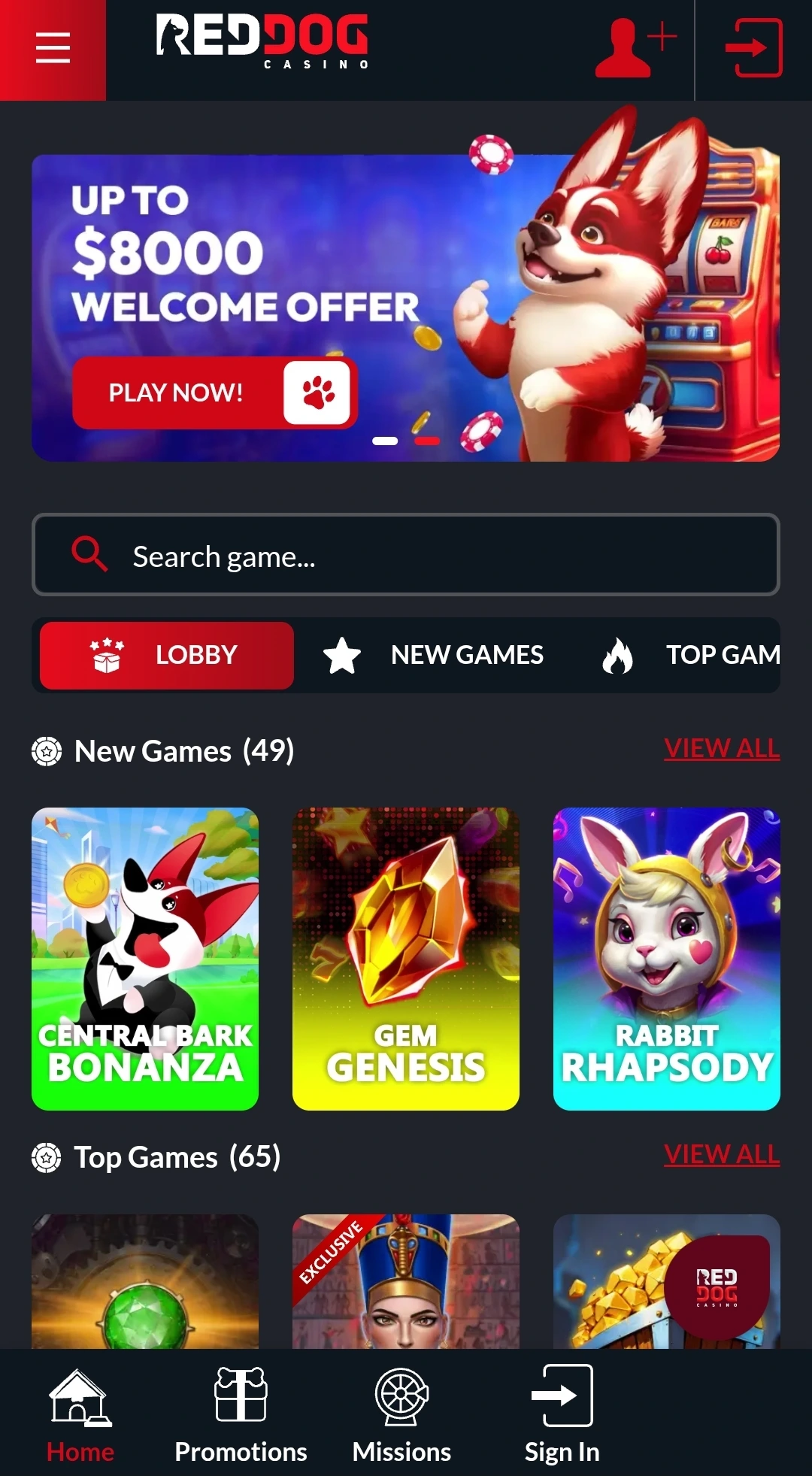 Red Dog App Interface