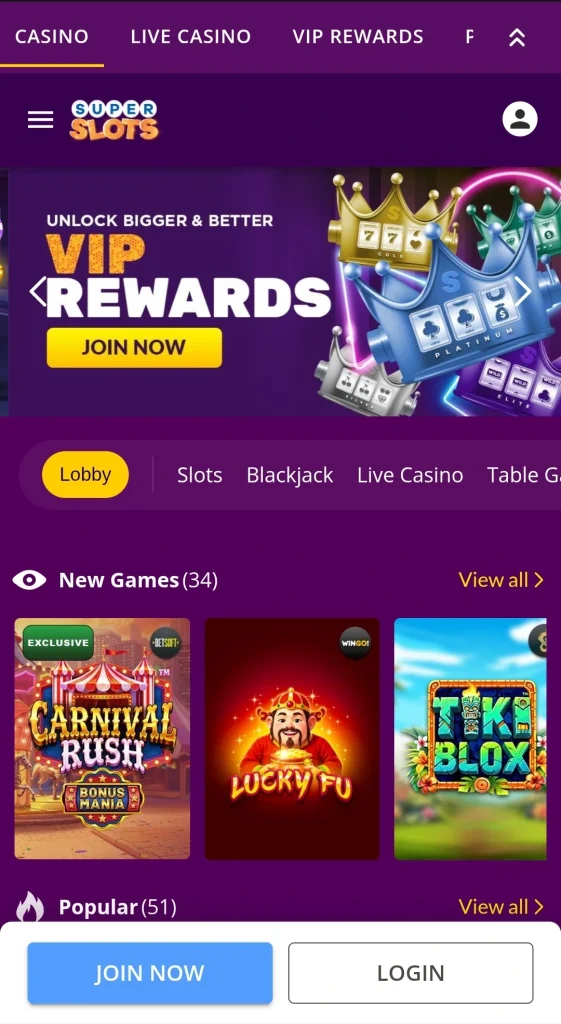Super Slots Mobile UI