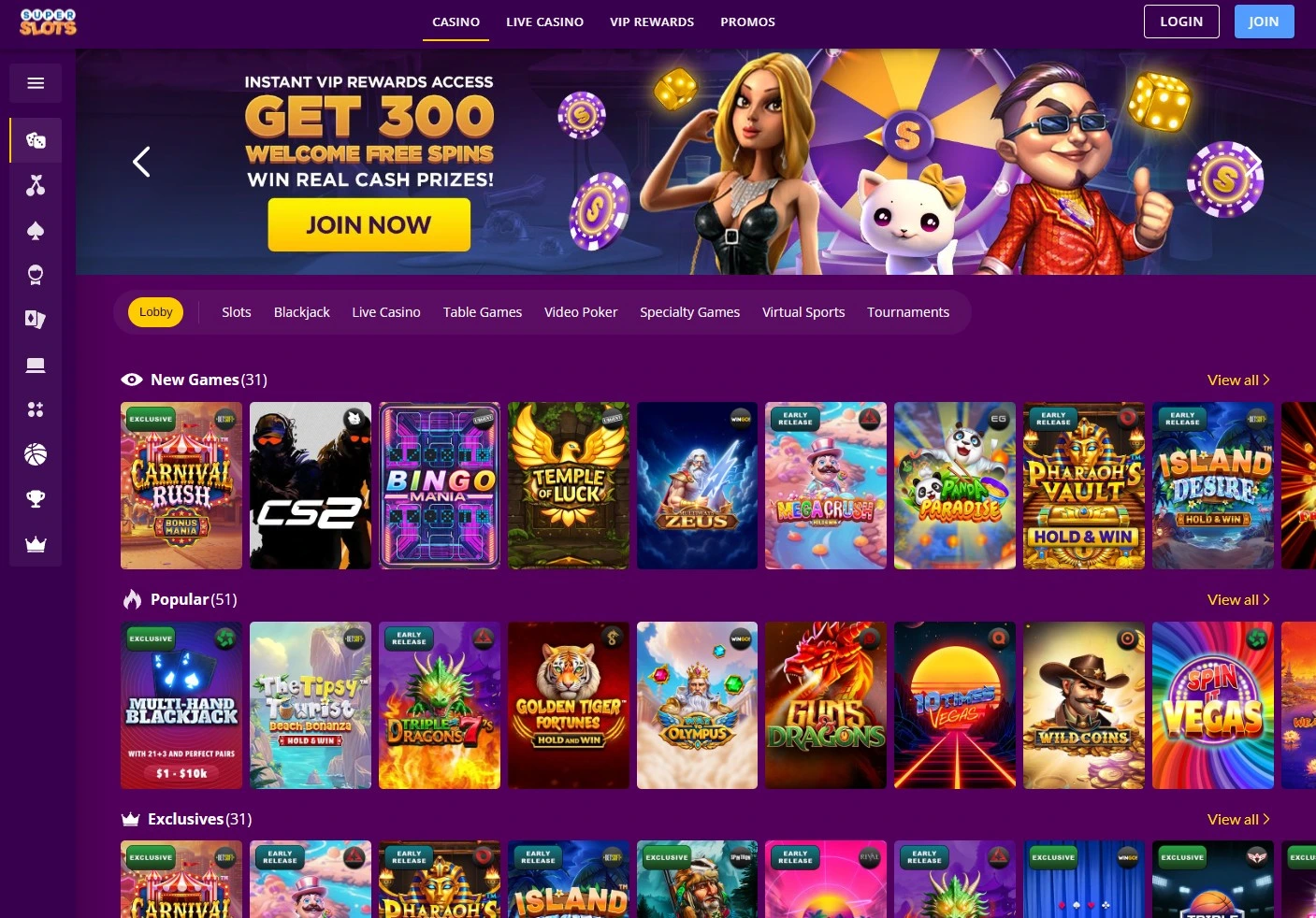 Super Slots crypto casino games