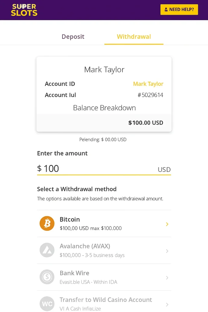 Super Slots bitcoin withdrawal screen proof