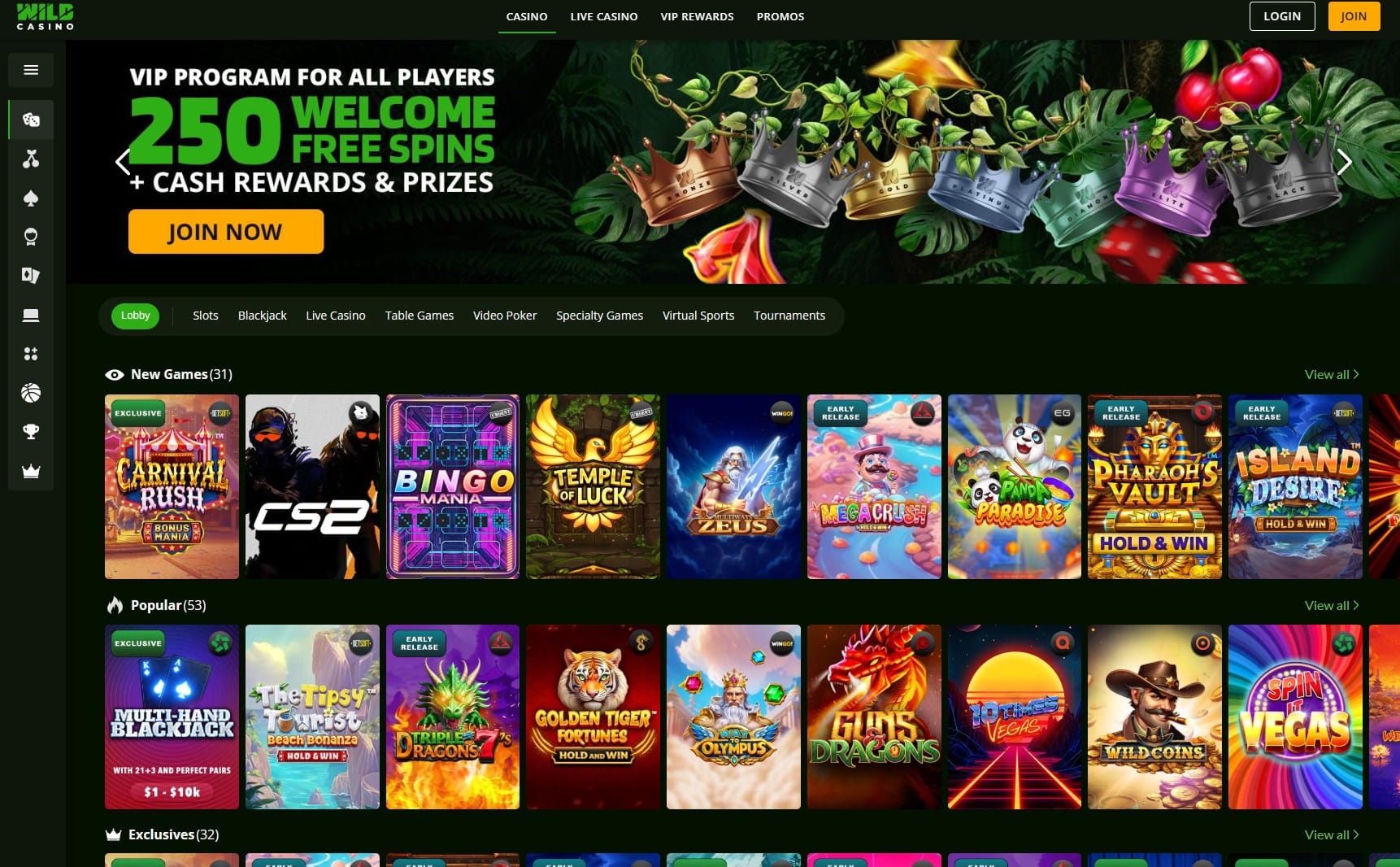 wild casino home page