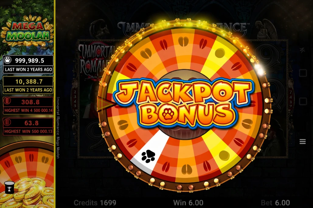 immortal romance mega moolah jackpot wheel spinning