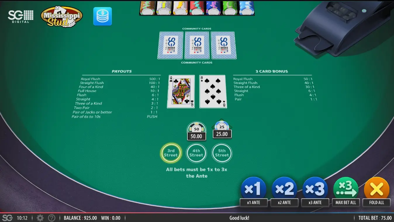 mississippi stud poker table layout