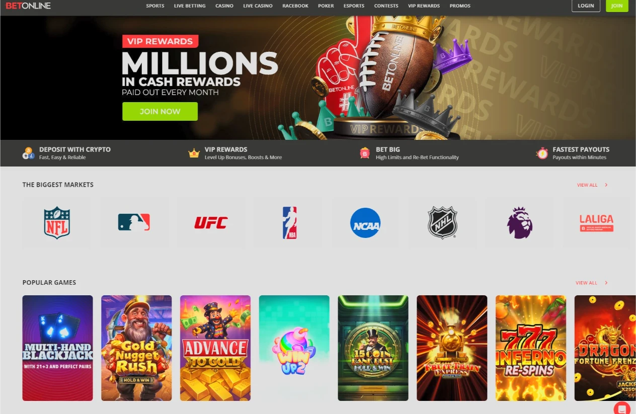 BetOnline USA Sportsbook and Real Money Casino Lobby 2026