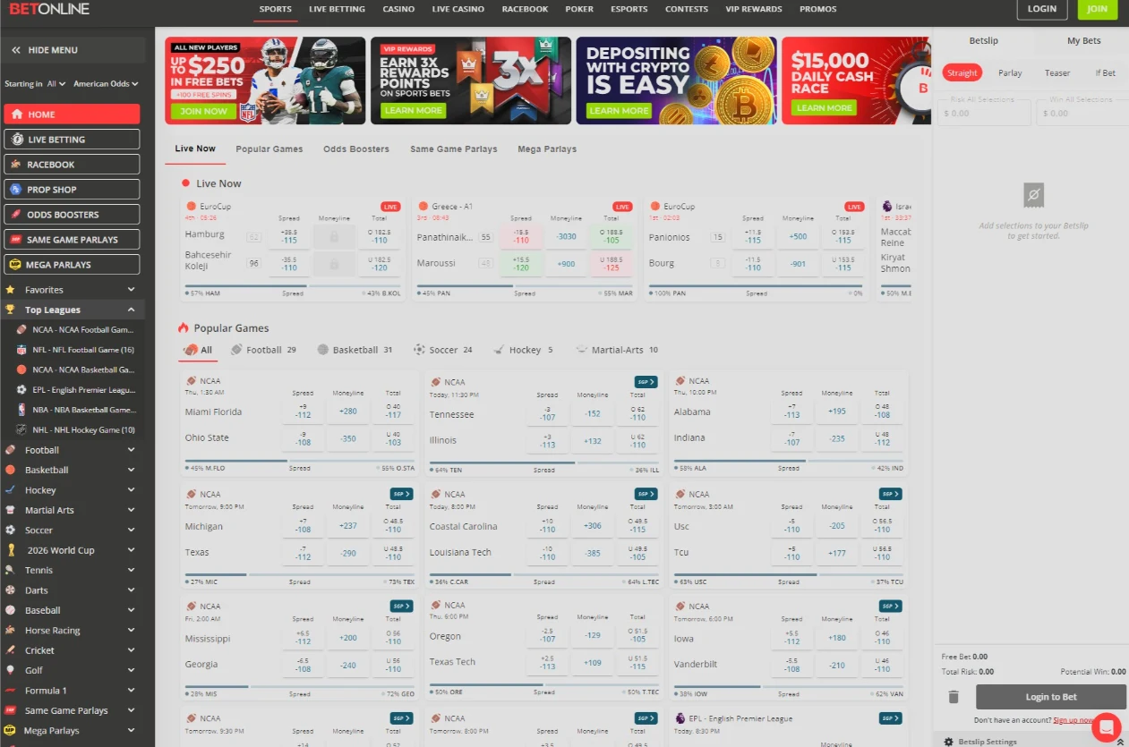 BetOnline Sports Betting Lobby