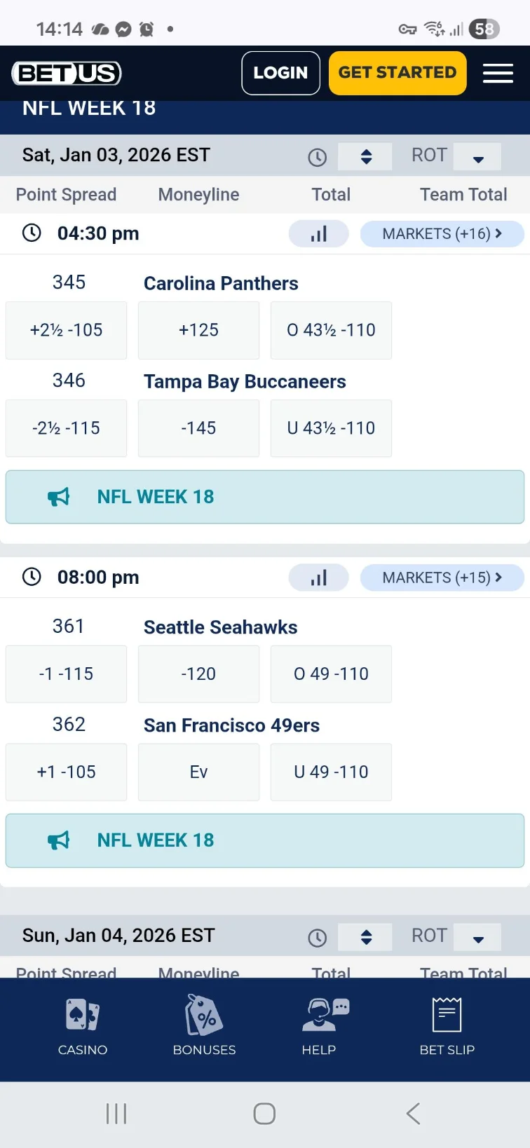 BetUS Mobile Interface