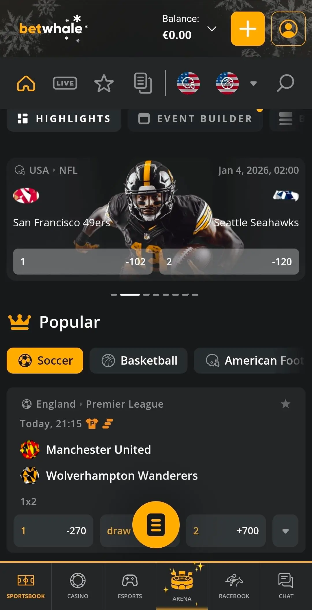 BetWhale Mobile Sportsbook View