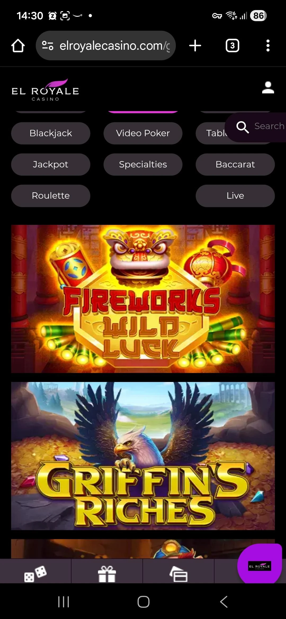 El Royale Casino mobile browser lobby