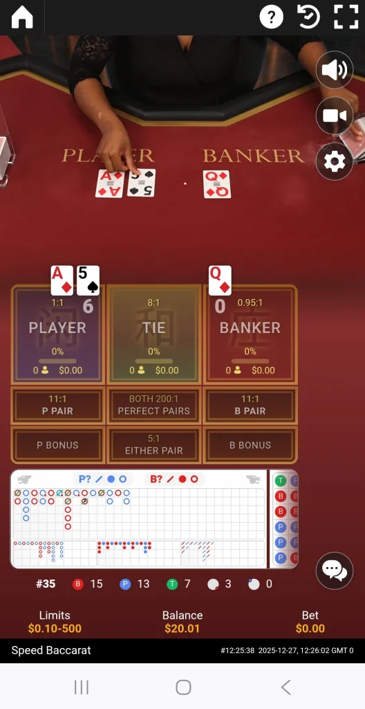 Live Baccarat Mobile Interface