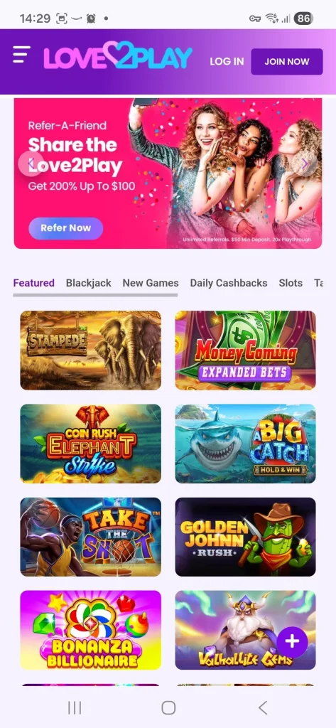 Love2Play Casino Mobile App