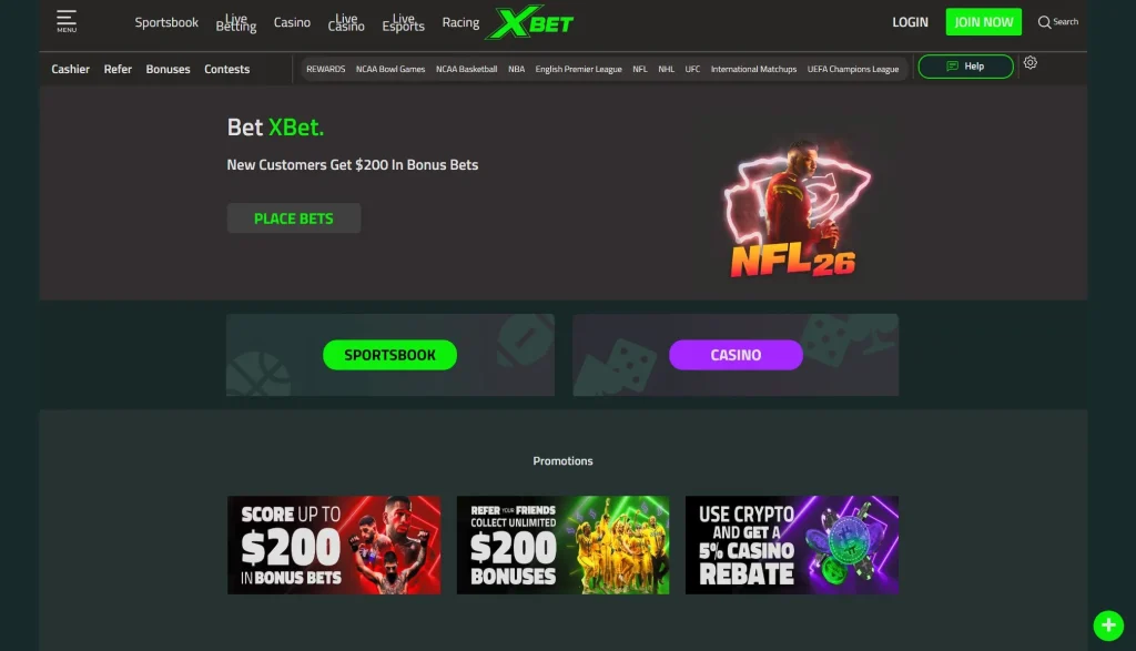 XBet Homepage 2026 Interface