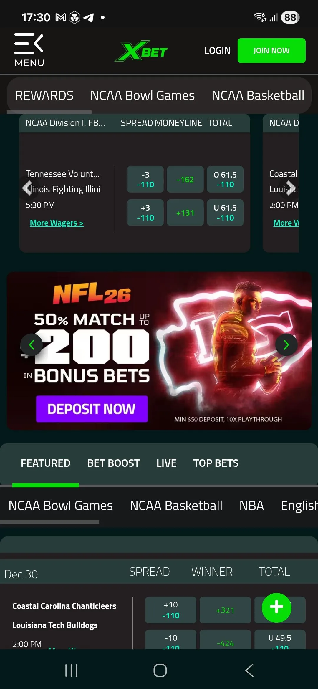 xbet mobile sportsbook screenshot