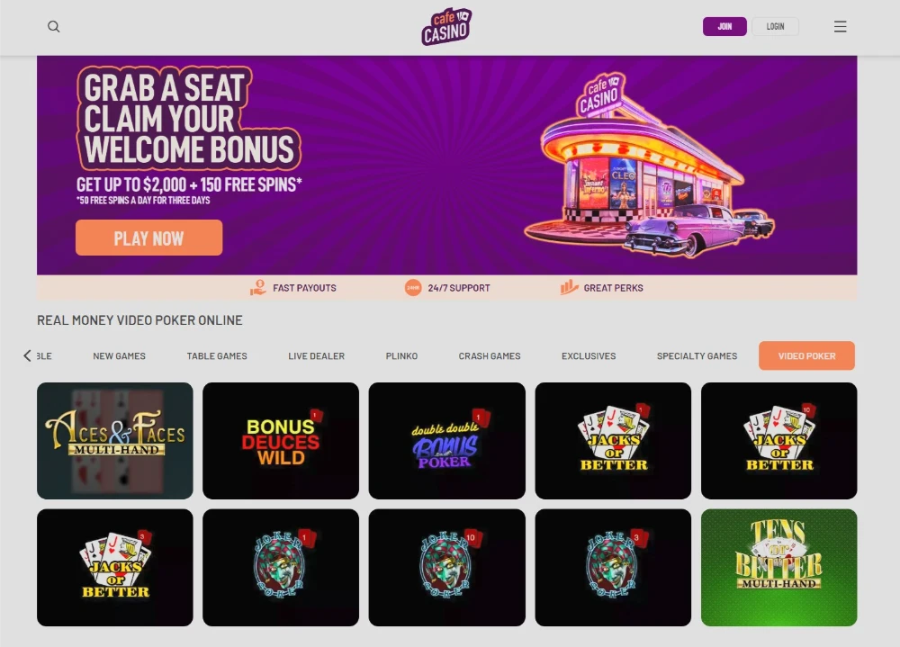 Cafe Casino Mobile UI for Video Poker